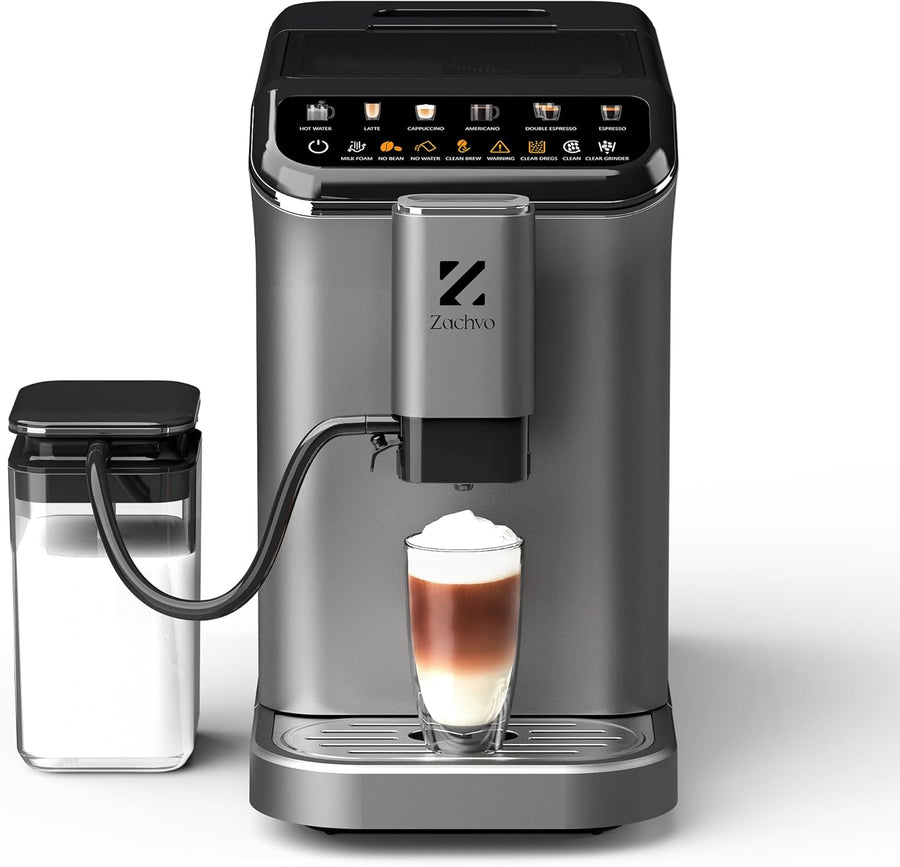 Macchina da caffè completamente automatica ZACHVO con contenitore per il latte, 20 bar, macinacaffè a 15 livelli