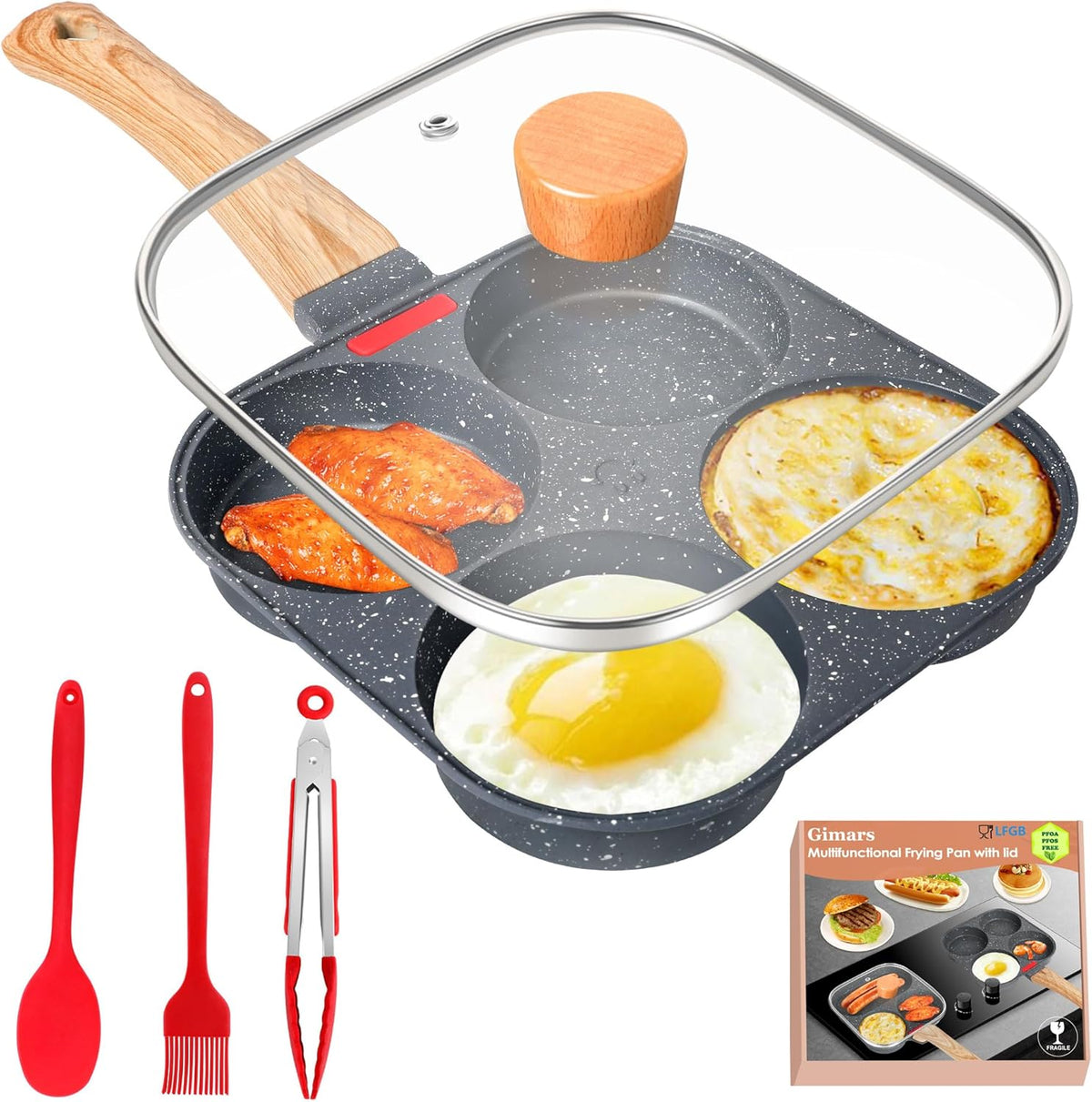 Padella per pancake Gimars con coperchio a 4 fori, padella antiaderente in alluminio
