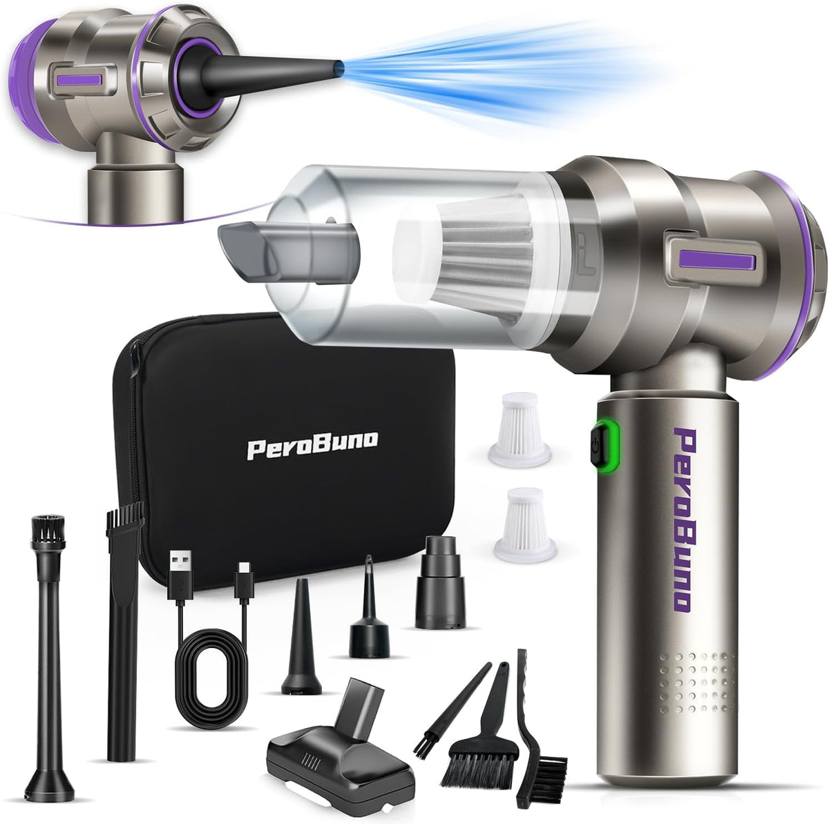 PeroBuno 2 in 1 Mini aspirapolvere portatile 18 KPA, durata della batteria di 35 minuti