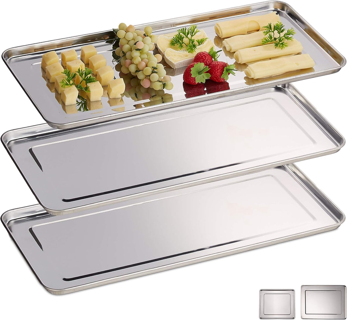 Vassoio in acciaio inox Relaxdays, set da 3 ciotole da portata rettangolari